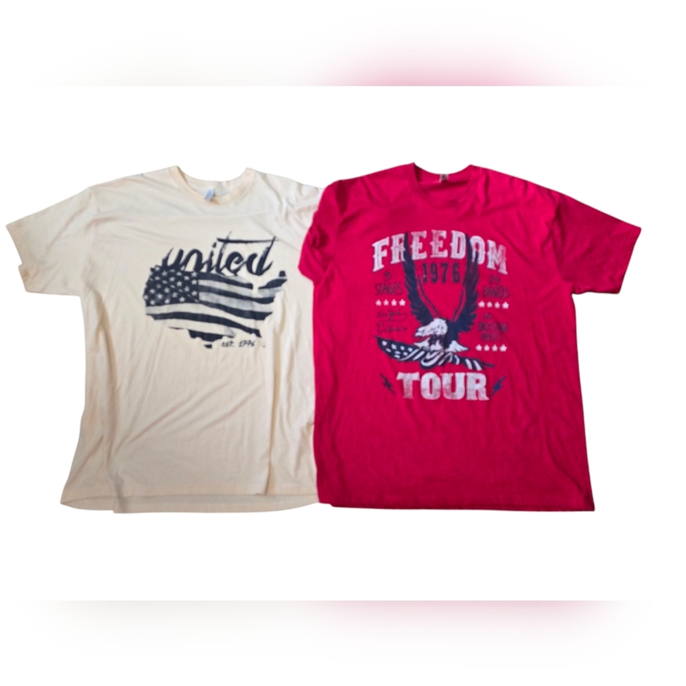 Pre-Owned Set Of 2 Men's 2XL American Apparel Americana Tops Cream Top & Red Top